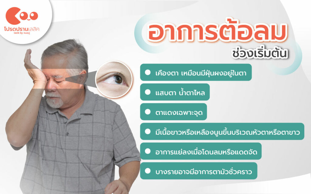 ต้อลมอาการเริ่มต้นเป็นอย่างไร?